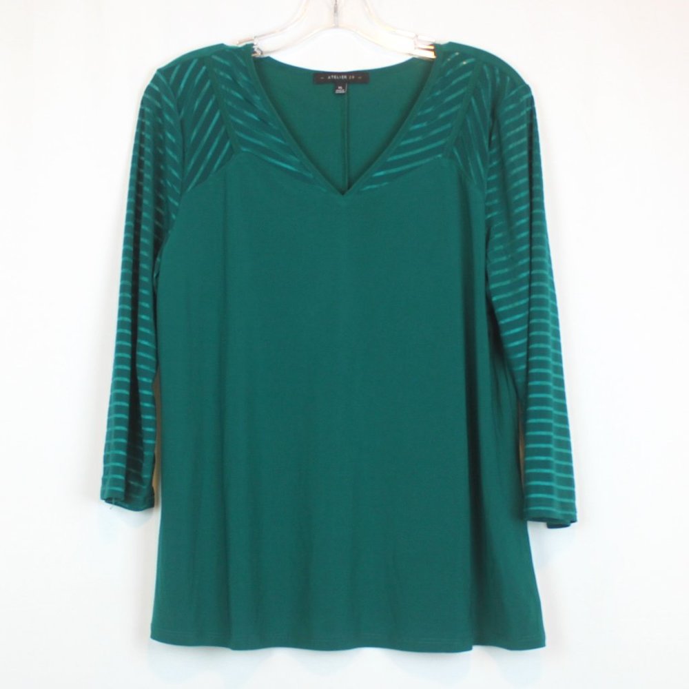 Atelier 29 XL Mid Long Sleeve Emerald Green V Neck Blouse